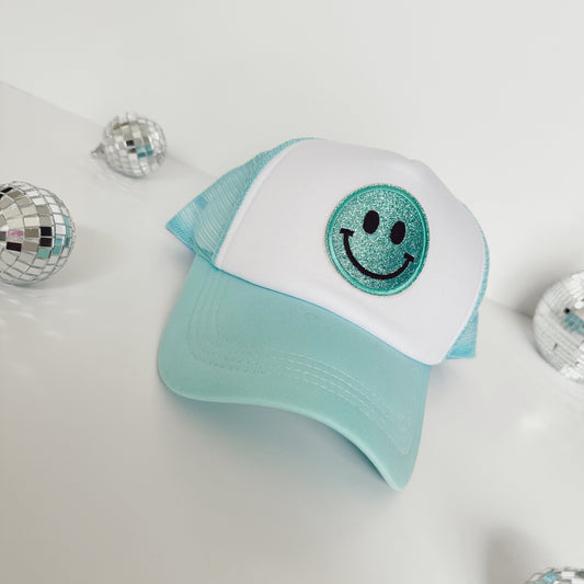 BLUE SMILEY TRUCKER HAT